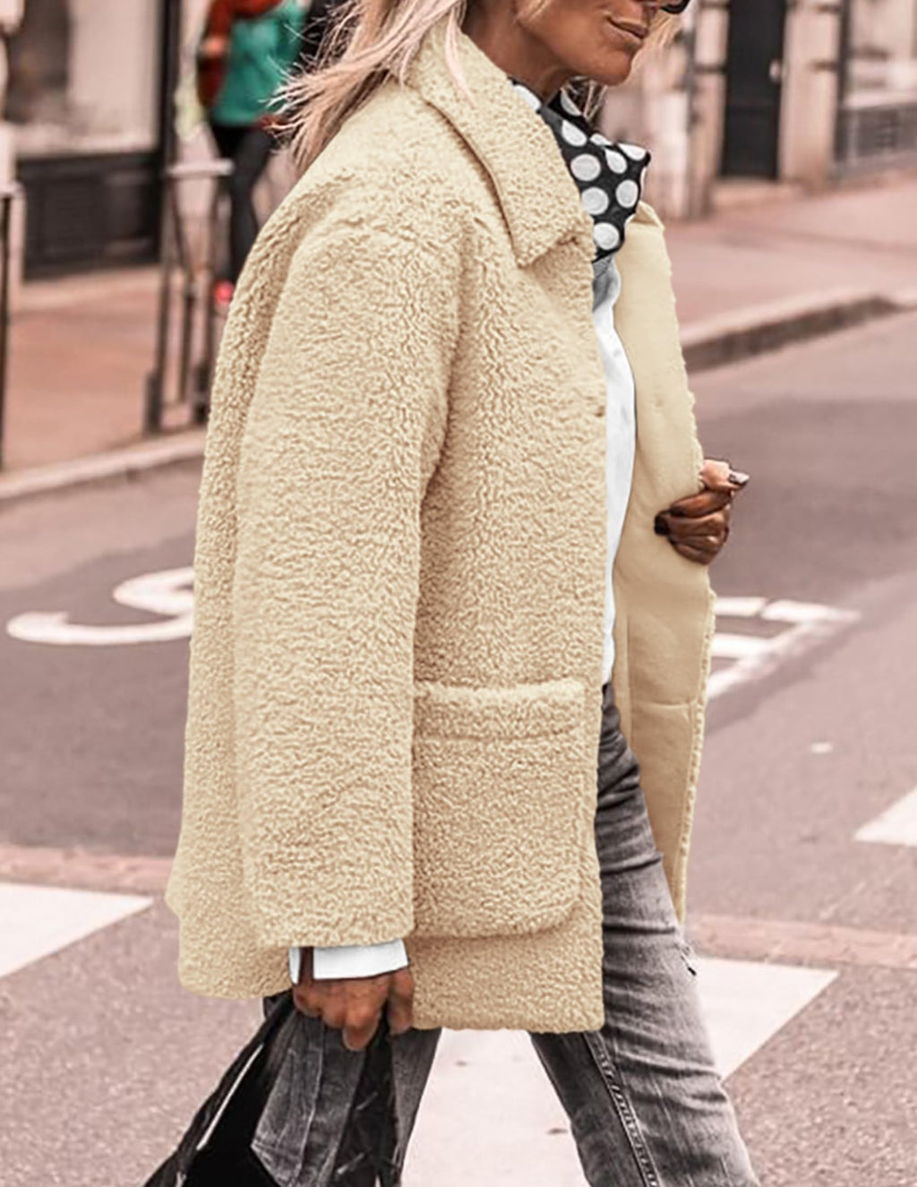 PRETTYGARDEN Women's Winter Faux Fur Coats Long Sleeve Lapel Button Down Pockets Fleece Sherpa Jacket Casual Trendy Outerwear