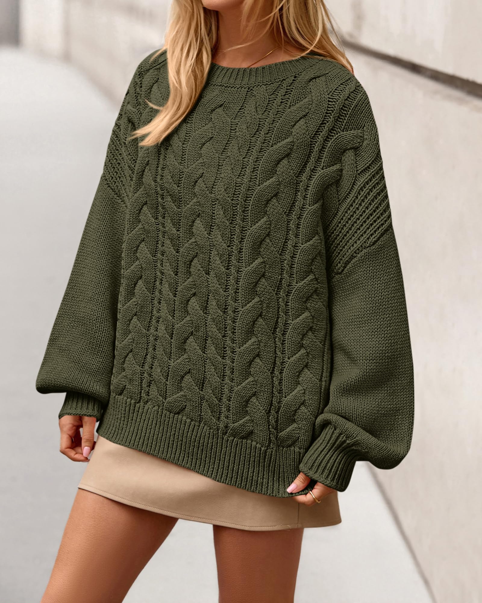 BTFBM Women's Oversized Sweaters Batwing Long Sleeve Cable Knit Crewneck Pullover Tops Fall Outfits Winter Clothing