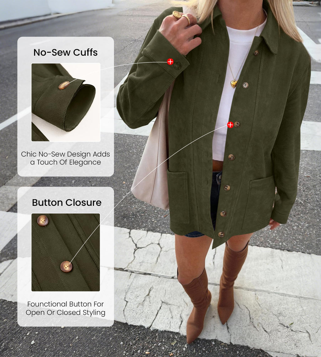 BTFBM Faux Suede Jacket Women Fall Fashion Leather Jackets Long Sleeve Button Down Winter Coats Shackets Outerwear