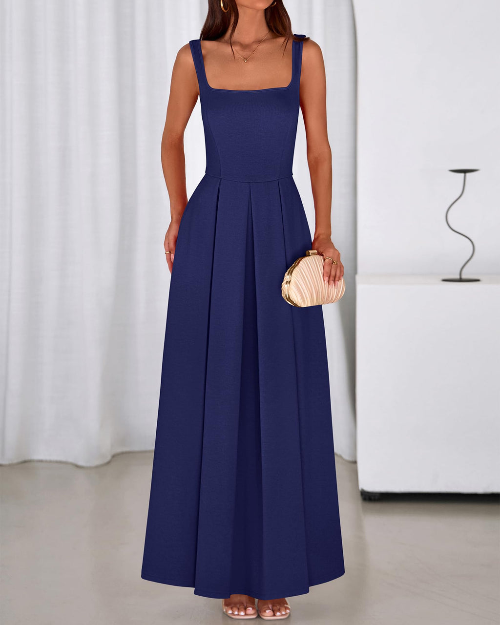 BTFBM Women Summer Square Neck Maxi Dress Spring Elegant Classy Sleeveless Formal Wedding Guest Cocktail Dresses