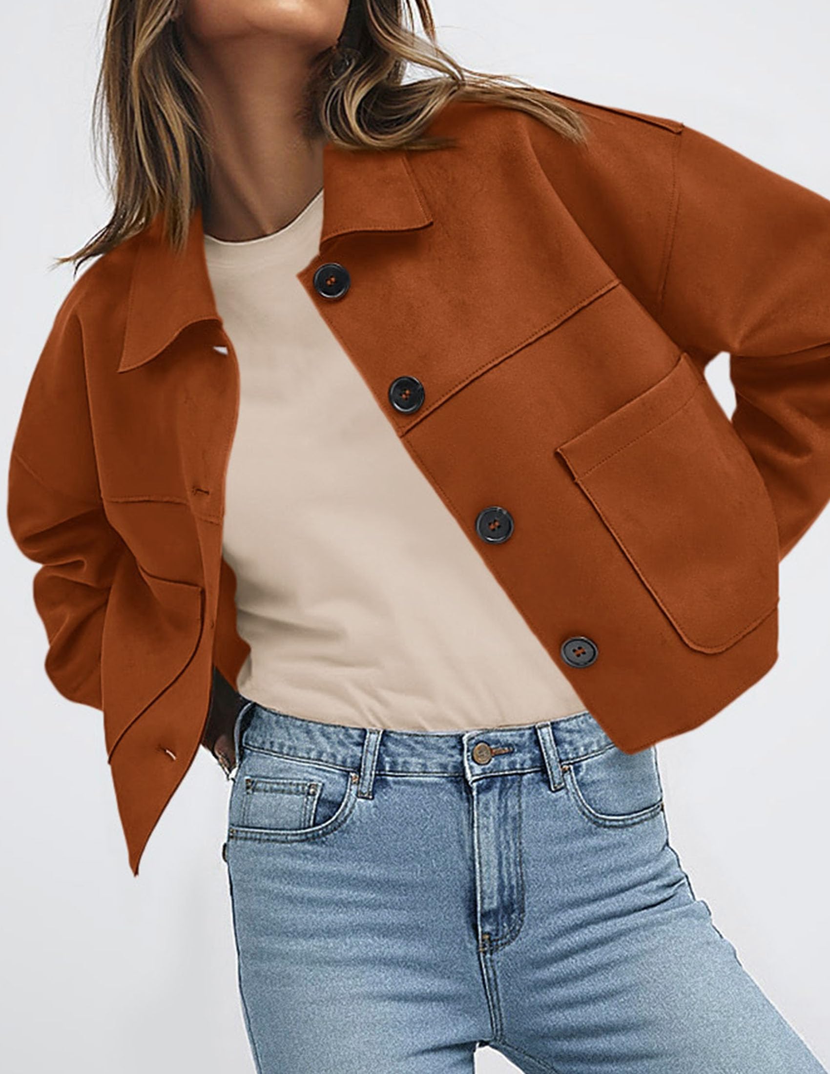 PRETTYGARDEN Women's Faux Suede Cropped Jacket Casual Lightweight Fall Fashion Winter Coats Outerwear Trendy Clothes