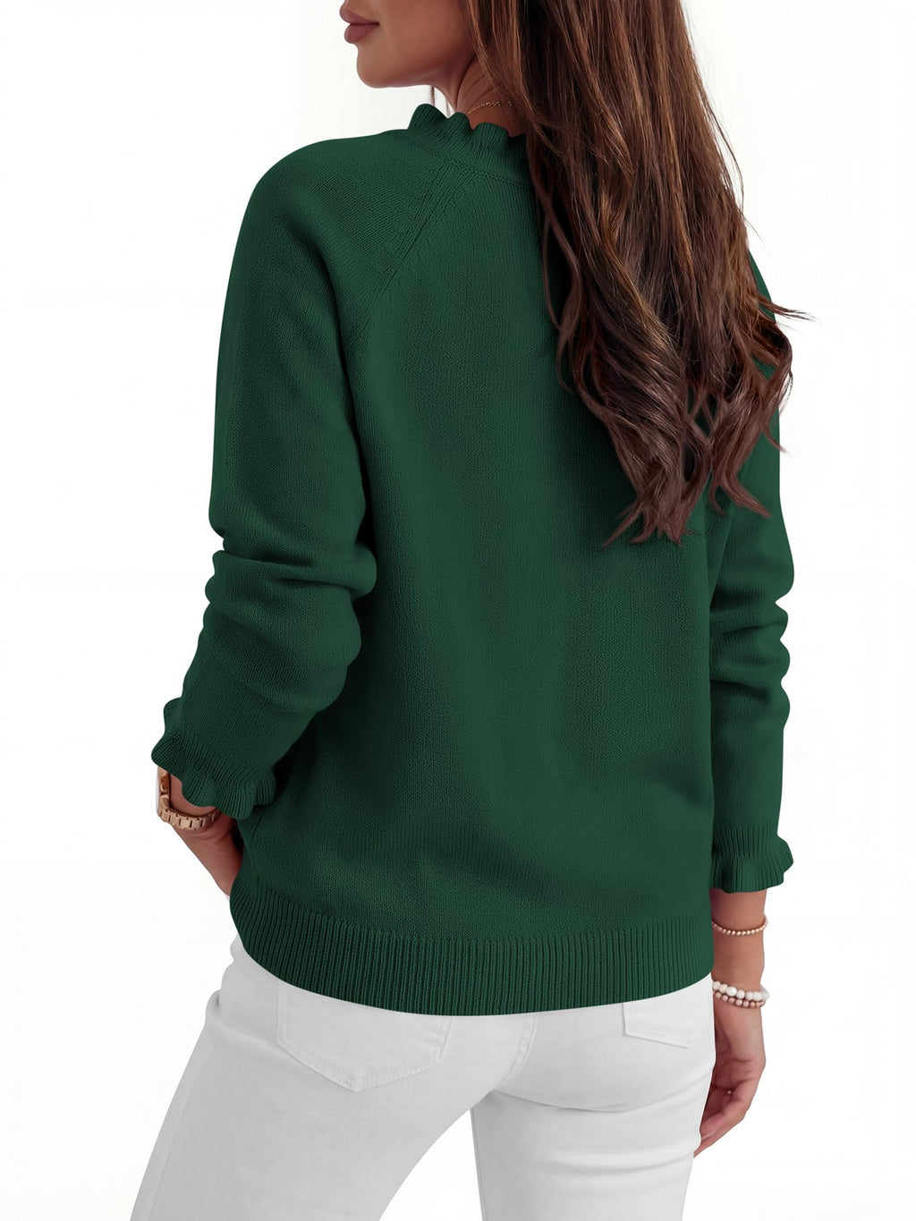 BTFBM Womens Sweaters Fall Winter Clothes Long Sleeve Button Down Ruffle Crew Neck Casual Knitted Pullover Tops