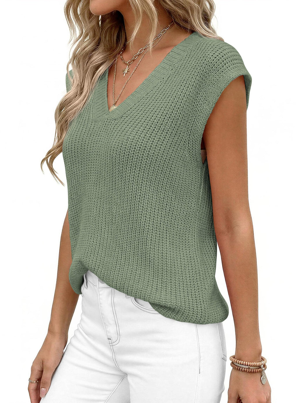 PRETTYGARDEN Women's Lightweight Sweaters Vest Spring Trendy Cap Sleeve V Neck Knit Tank Tops Summer Going Out Outfits