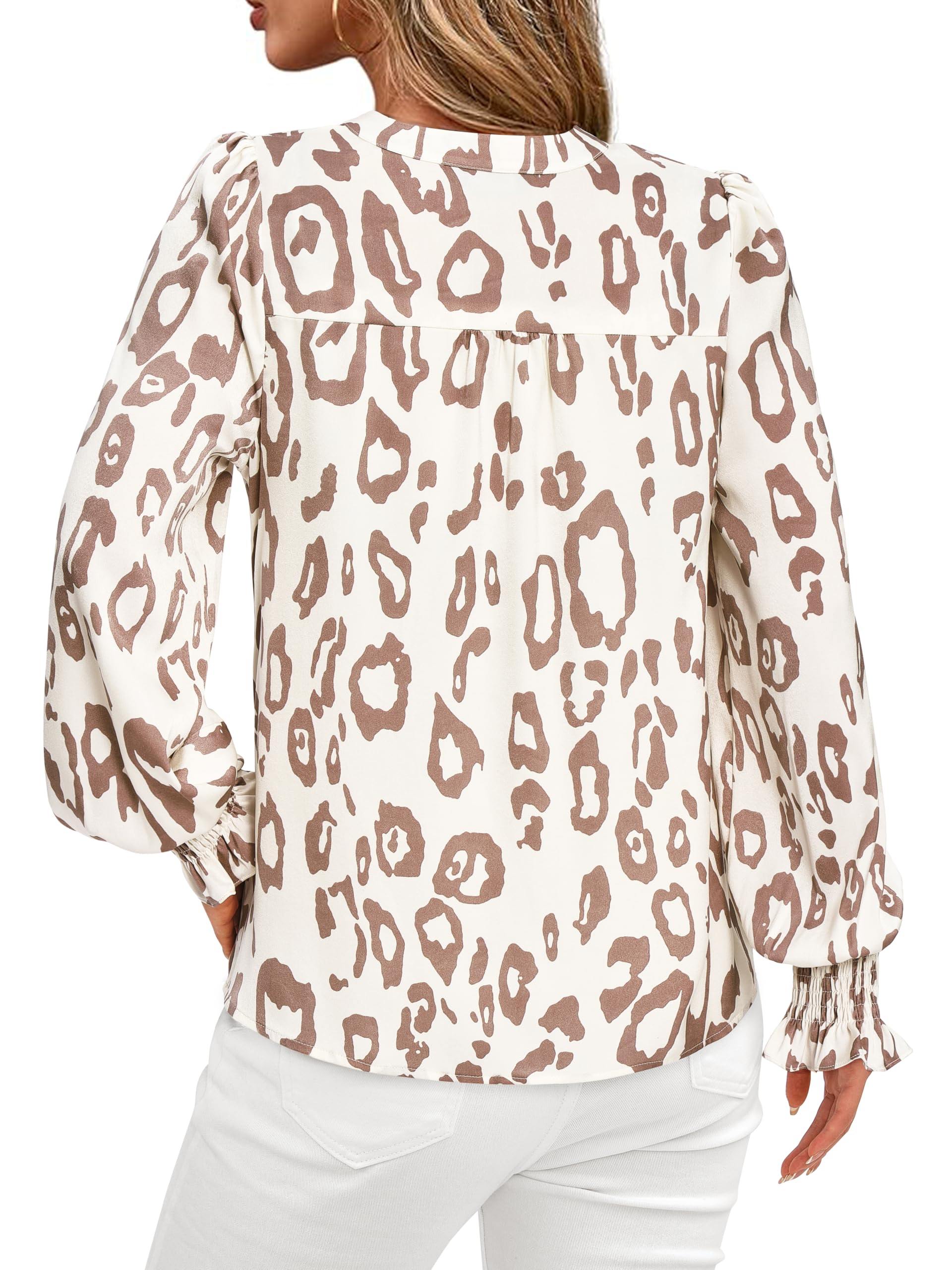 FreshPretty Womens Boho Floral Long Sleeve Tops Fall Fashion V Neck Loose Chiffon Work Blouses Dressy Casual Ruffle Shirts
