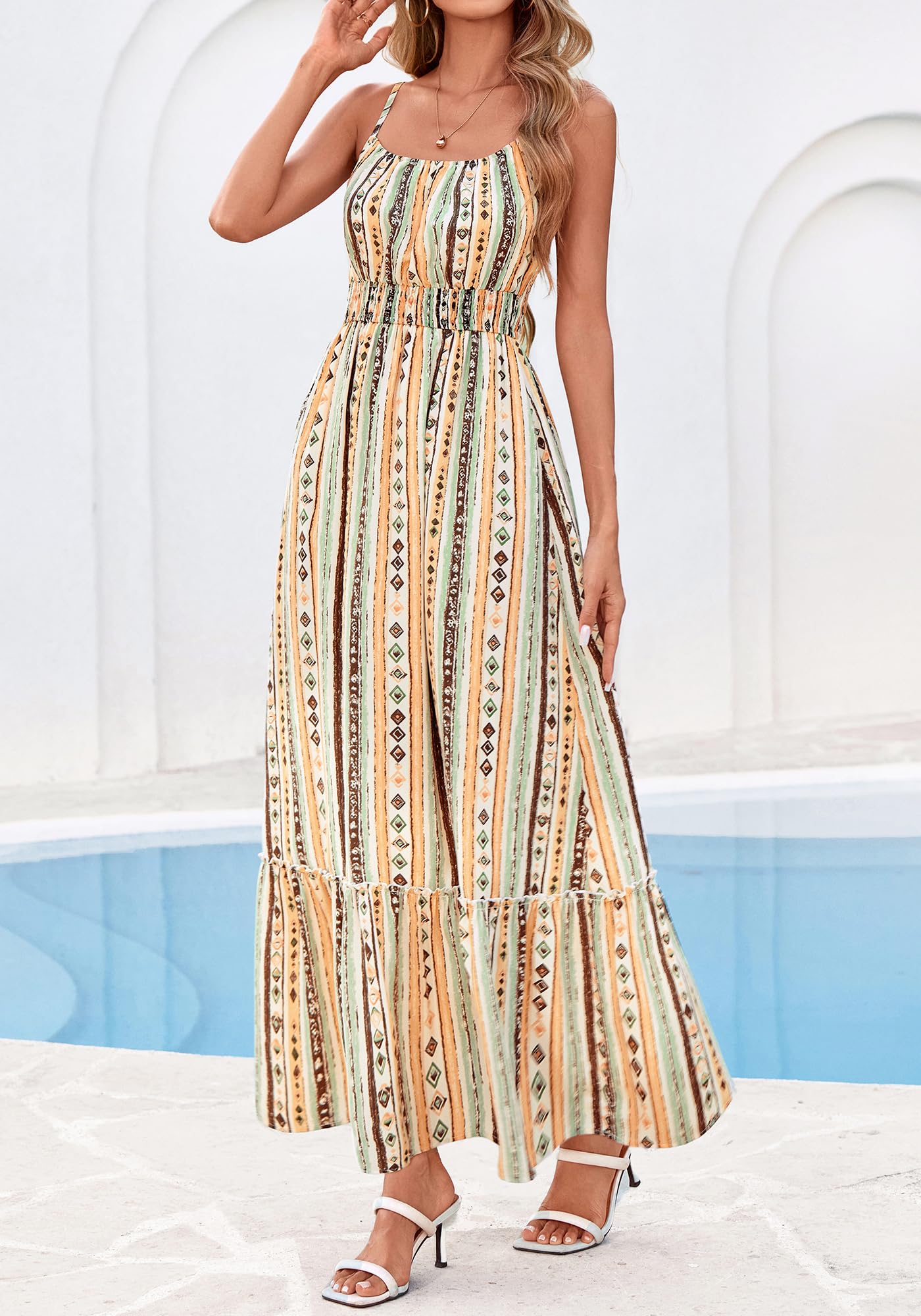 BTFBM Summer Dresses for Women Sundresses Sleeveless Spaghetti Strap Boho Beach Vacation Outfits Spring Maxi Dress