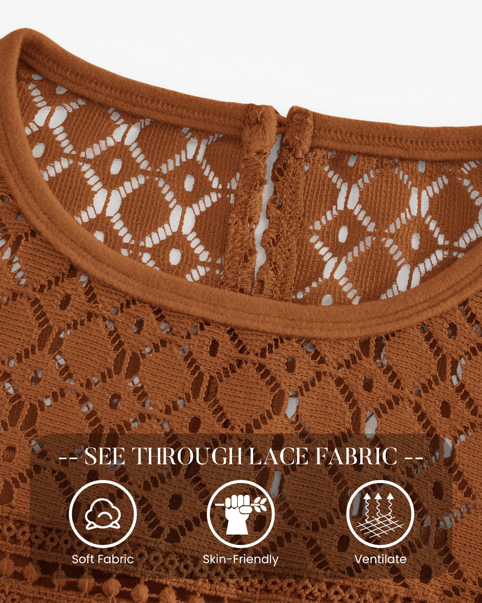 FreshPretty Lace Long Sleeve Shirts Womens Tops Dressy Casual Knit Boho Lightweight Blouses Winter Clothing Fall Fashion