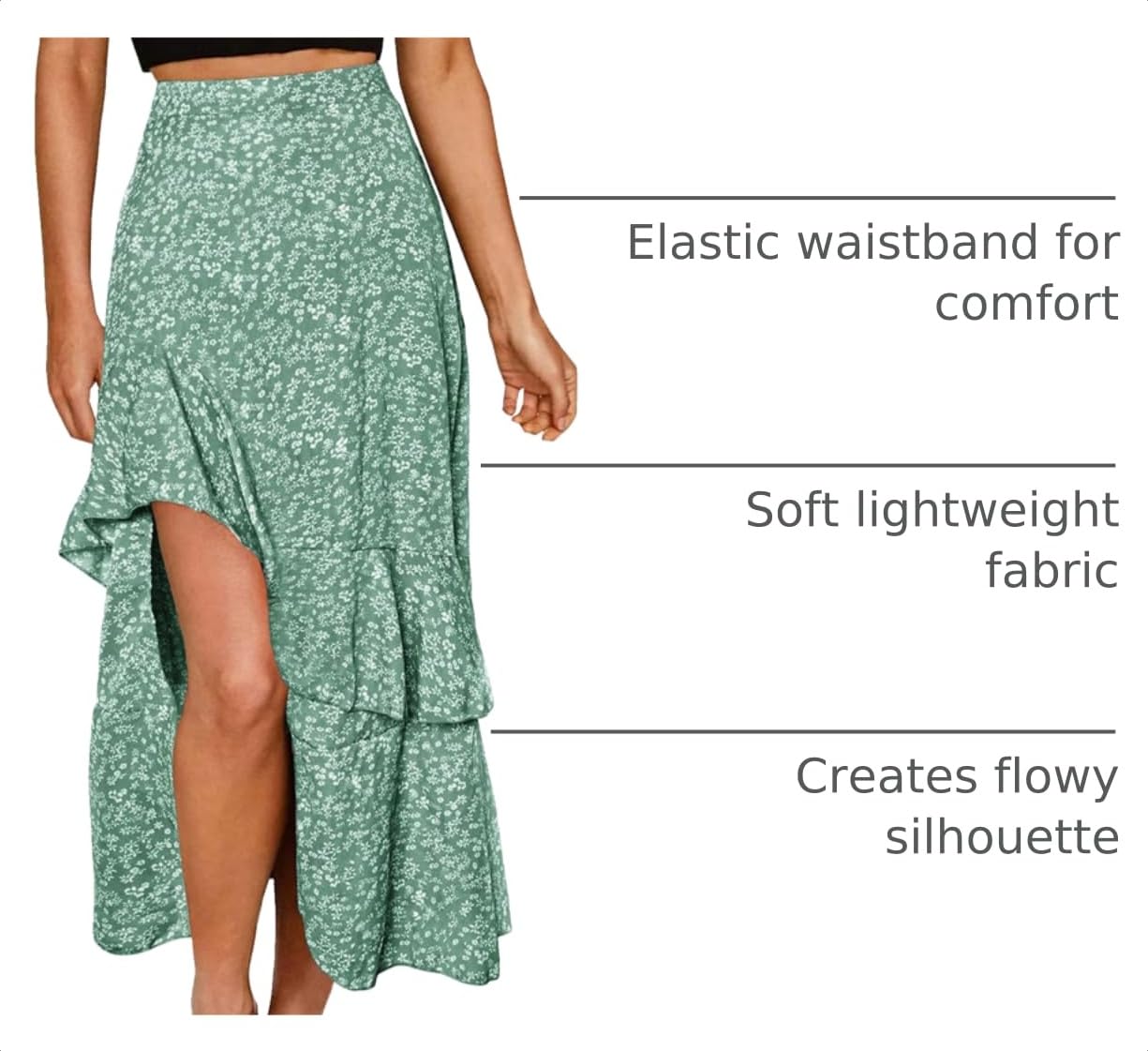 BTFBM Women Spring Summer Long Skirts Dress Boho Floral Elastic Waist Split Ruffle High Low Beach Maxi Skirt Clothes