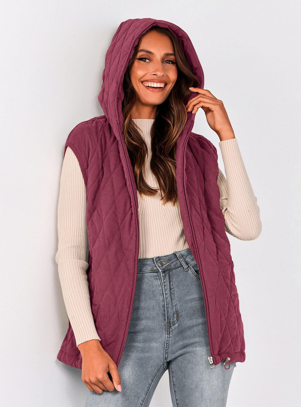 PRETTYGARDEN Women's Fall Spring Vest Casual Sleeveless Hooded Zip Up Jacket Trendy Winter Coat Outerwear