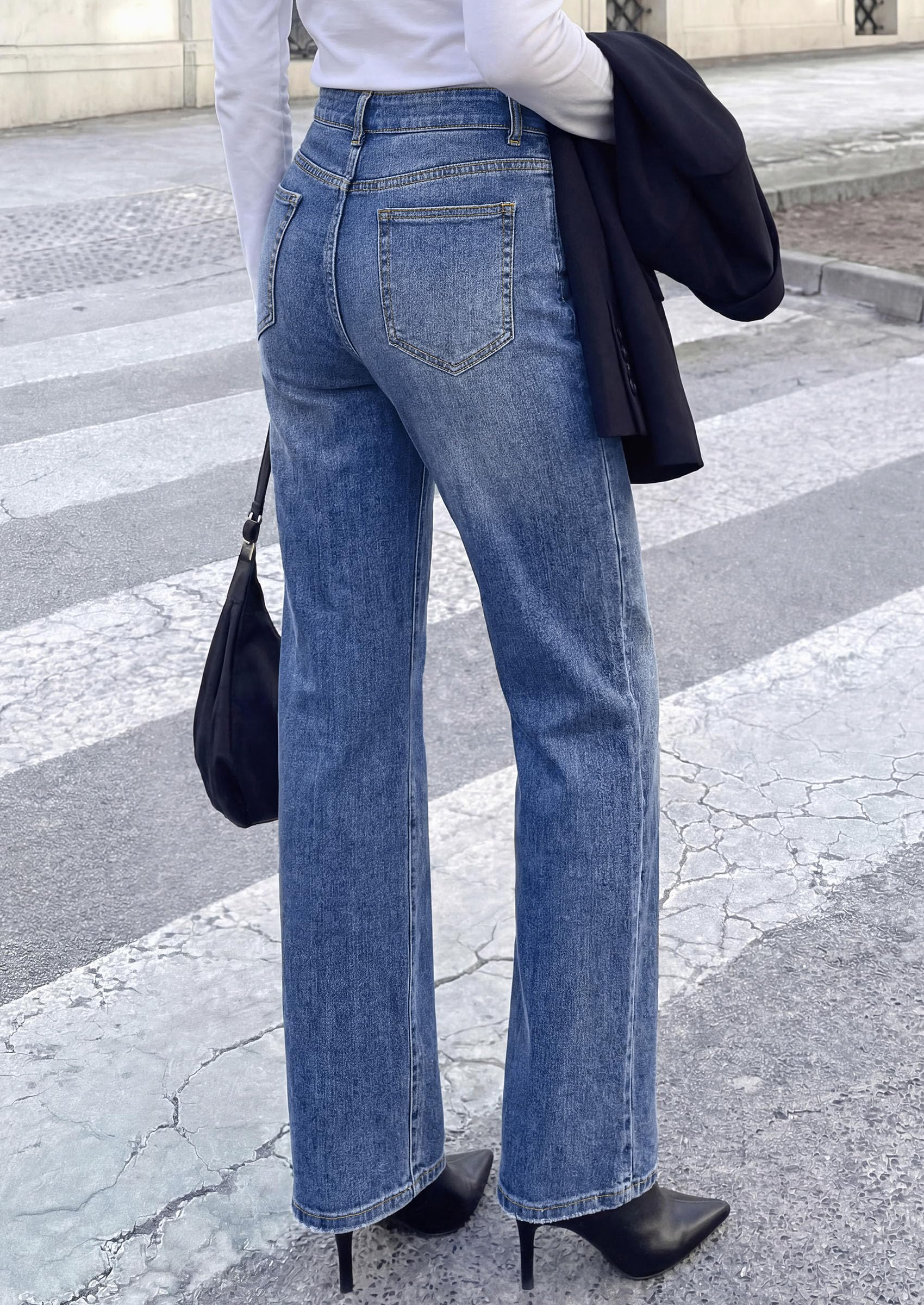 PRETTYGARDEN Womens Jeans Straight Leg Stretchy High Waist | Classic Rigid Structured Tummy Control Pants with Practical Pockets, Ideal for Business Office, Daily Casual, Back to School