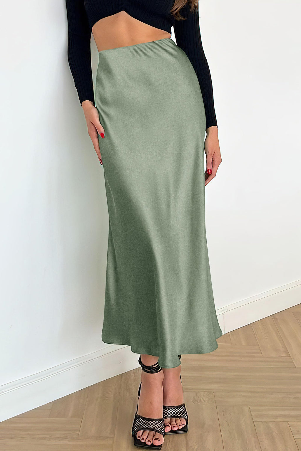 PRETTYGARDEN Women's Satin Skirts Dressy Casual Fall High Waisted Cocktail Wedding Flowy Elegant A Line Midi Skirt