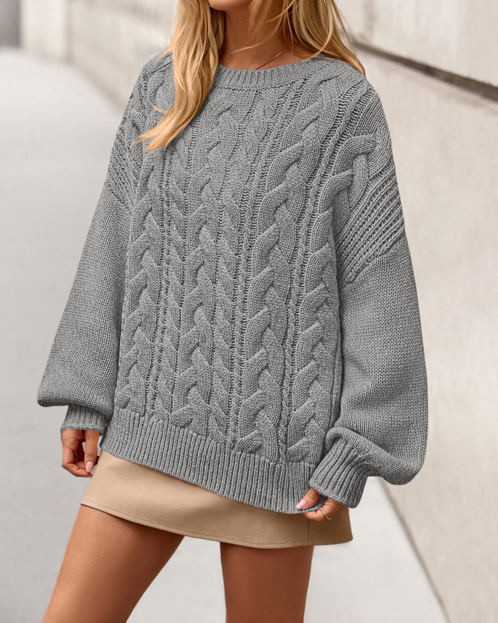 BTFBM Women's Oversized Sweaters Batwing Long Sleeve Cable Knit Crewneck Pullover Tops Fall Outfits Winter Clothing