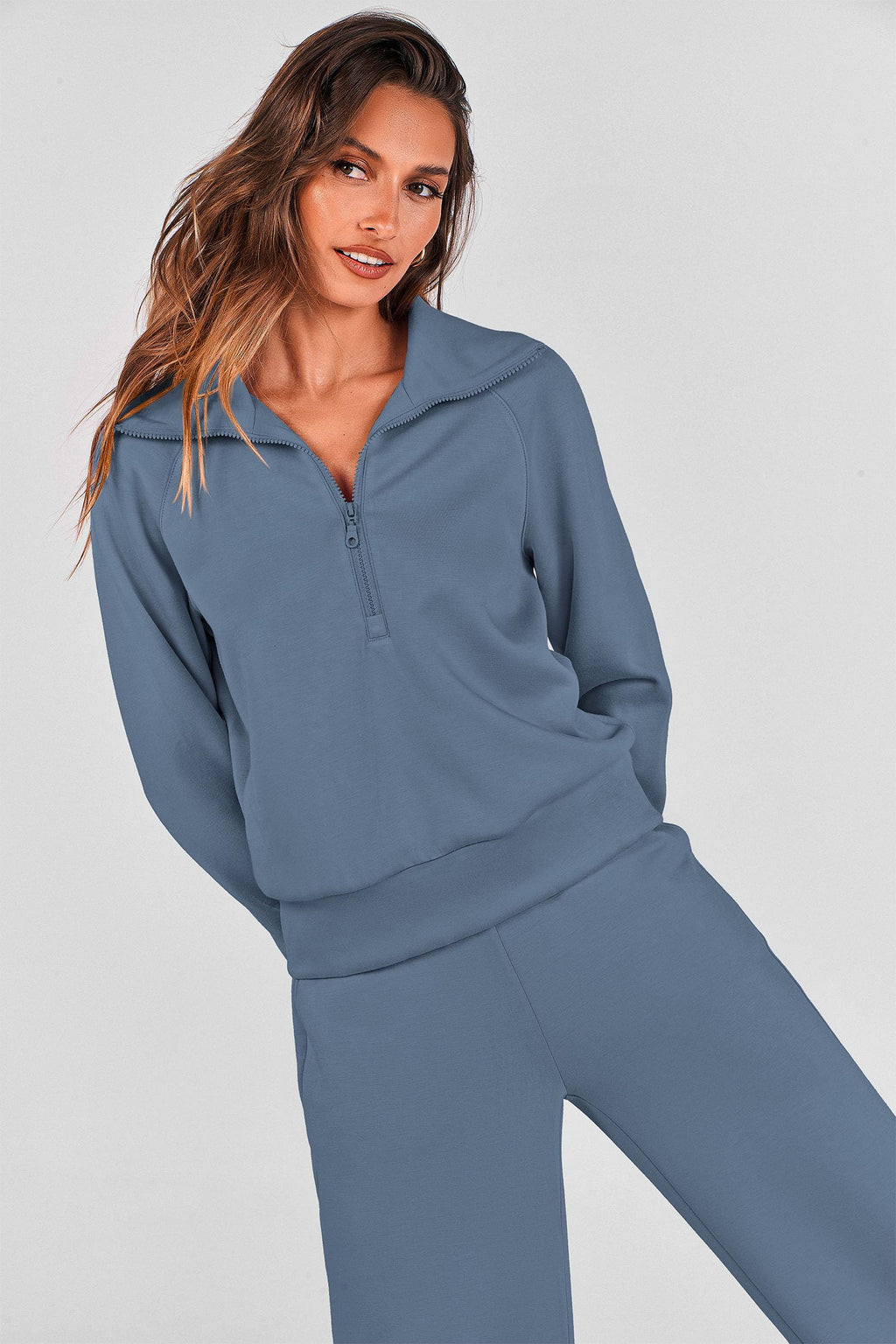 PRETTYGARDEN Women's 2 Piece Outfits Casual Lapel Half Zip Sweatshirts and Wide Leg Pants Tracksuit Sets