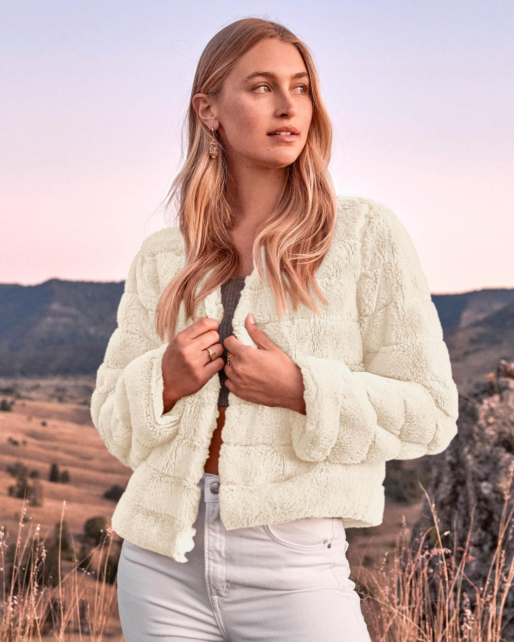 FreshPretty Winter Coats For Women Faux Fur Jacket Soft Long Sleeve Fluffy Open Front Outerwear Fall Outfits