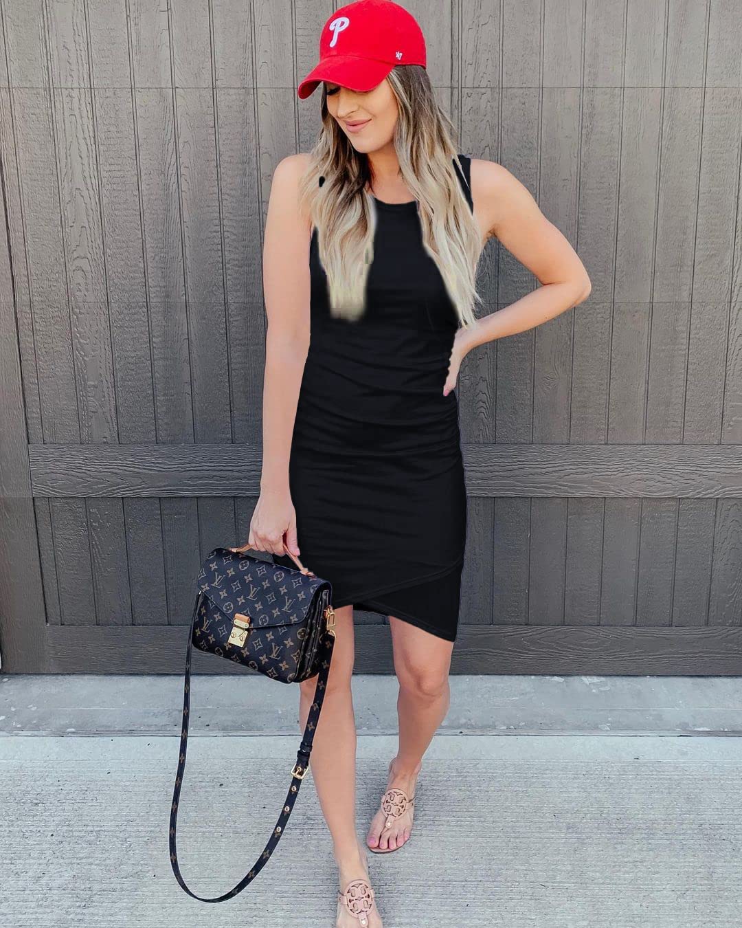 FreshPretty Women Summer Dresses Sleeveless Tank Ruched Bodycon Sundresses for Women Party Beach Mini Casual Spring Dress