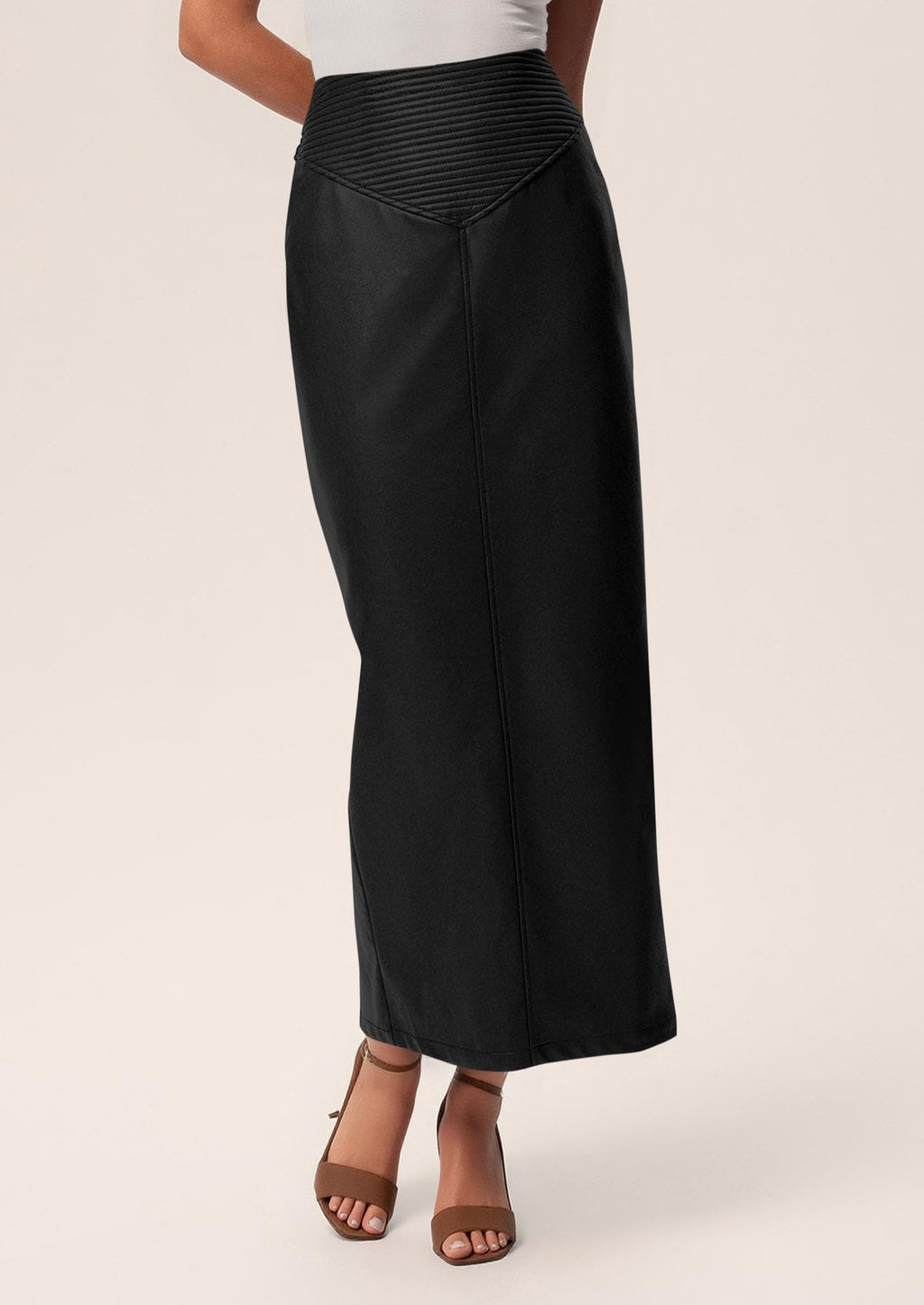 PRETTYGARDEN Long Skirts for Women Fall Fashion Clothing Faux Leather High Waist Dressy Casual Slit Pencil Maxi Skirt