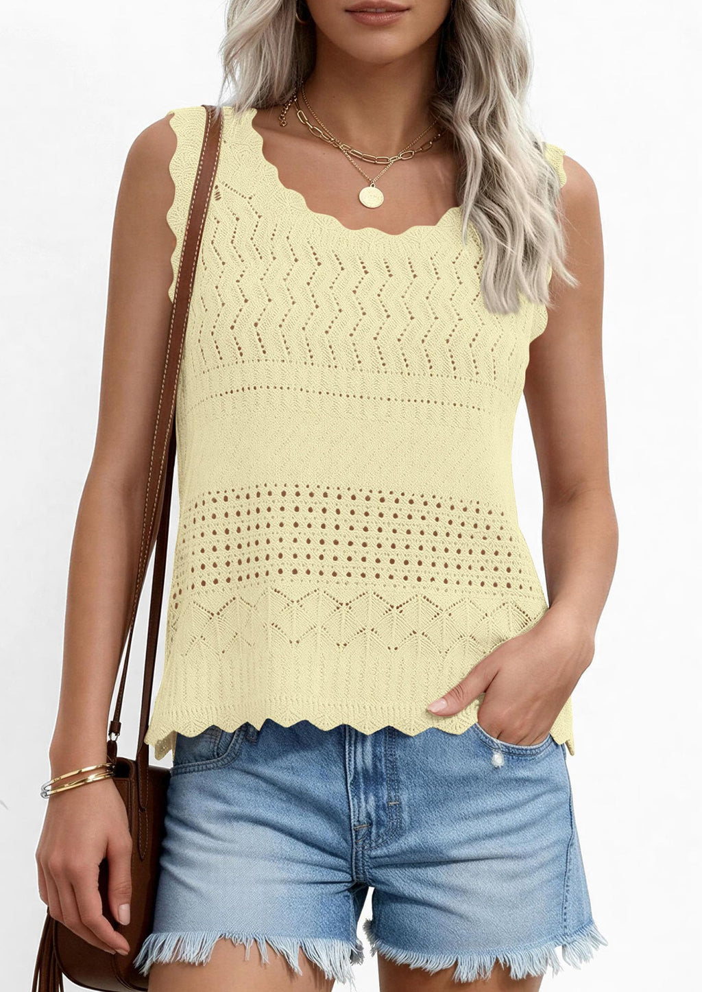 PRETTYGARDEN Womens Crochet Tank Tops Summer Spring Boho Sleeveless Cute Knit Sweater Vest Trendy Beach