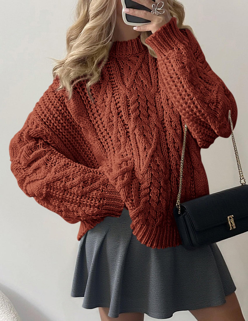 PRETTYGARDEN Women's Oversized Fall Sweaters Casual Long Sleeve Crewneck Chunky Cable Knit Pullover Tops Winter Clothes