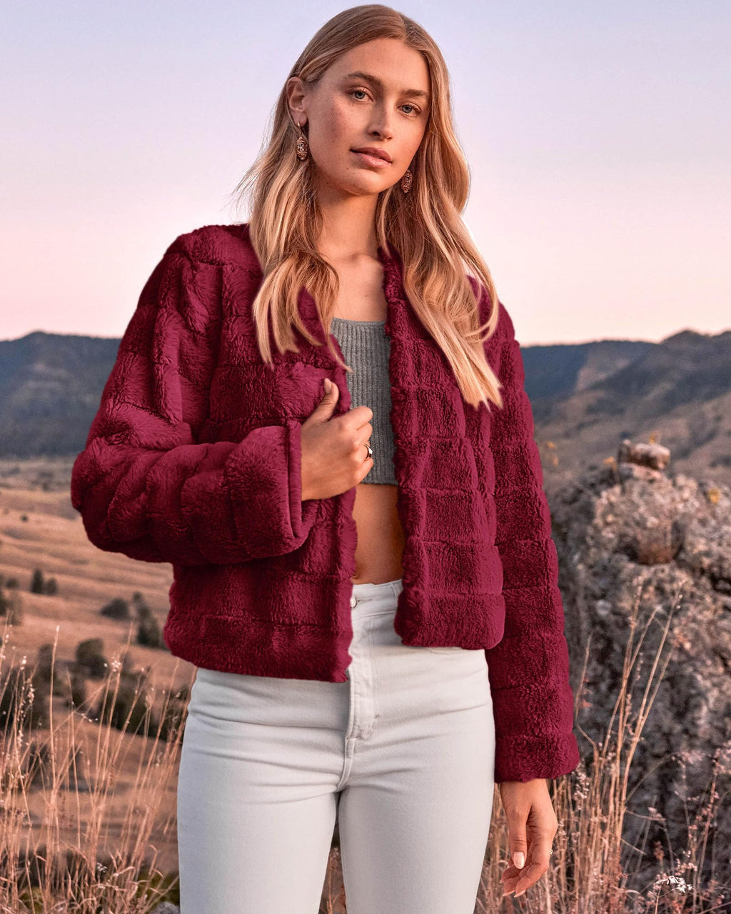 FreshPretty Winter Coats For Women Faux Fur Jacket Soft Long Sleeve Fluffy Open Front Outerwear Fall Outfits