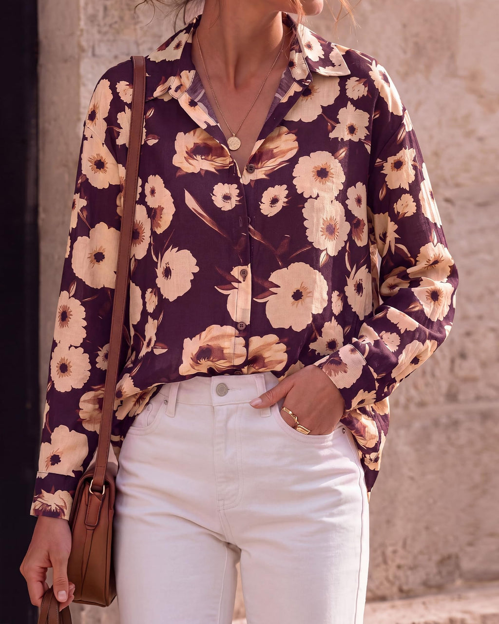 BTFBM Womens Blouses Dressy Casual Floral Long Sleeve Shirts Polka Dot Tops Classic Lapel Collar,Button Cuffs,V Neck Button Down Shirt,Business Casual Outfits,Early Fall Fashion Clothing Trendy
