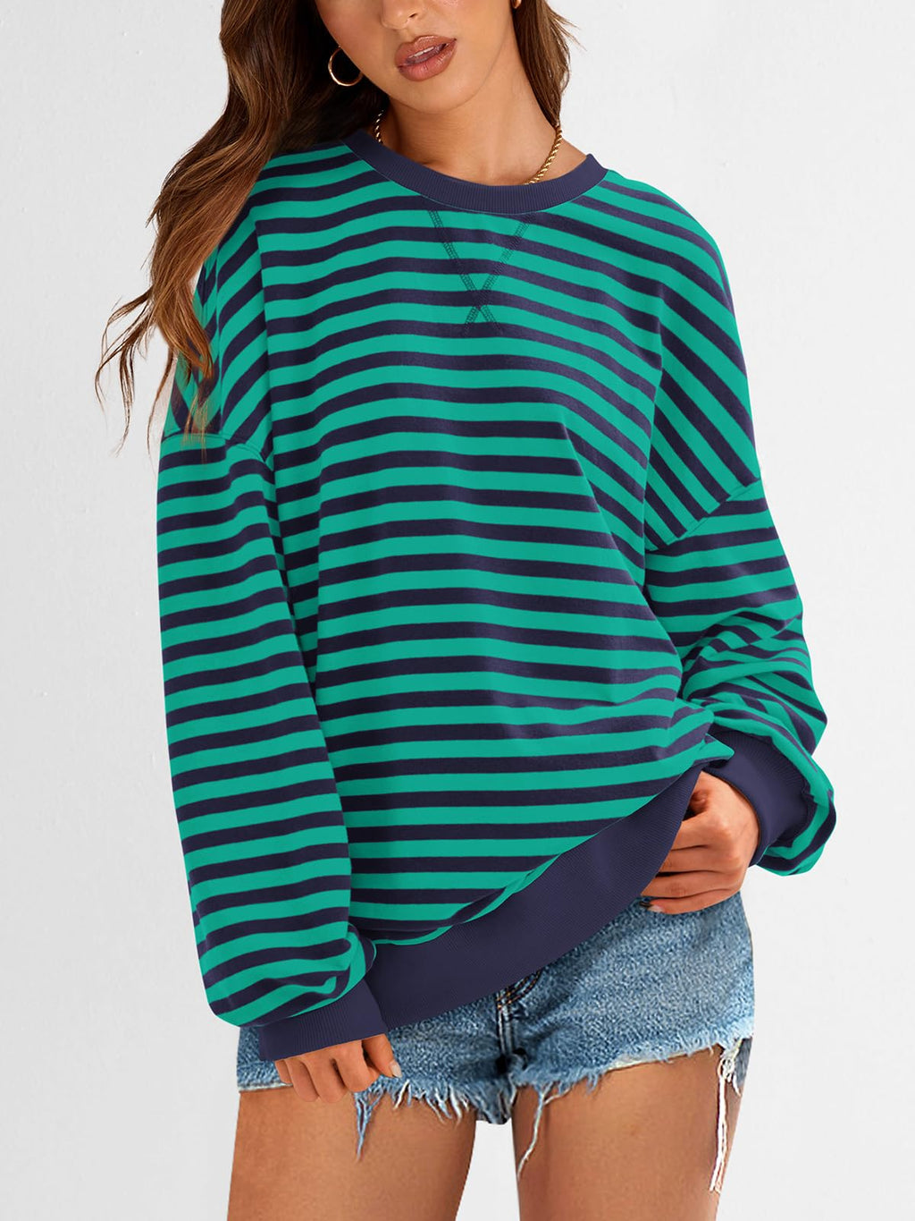 PRETTYGARDEN Womens Striped Oversized Sweatshirt Color Block Crew Neck Long Sleeve Casual Loose Pullover Top Y2K Clothes