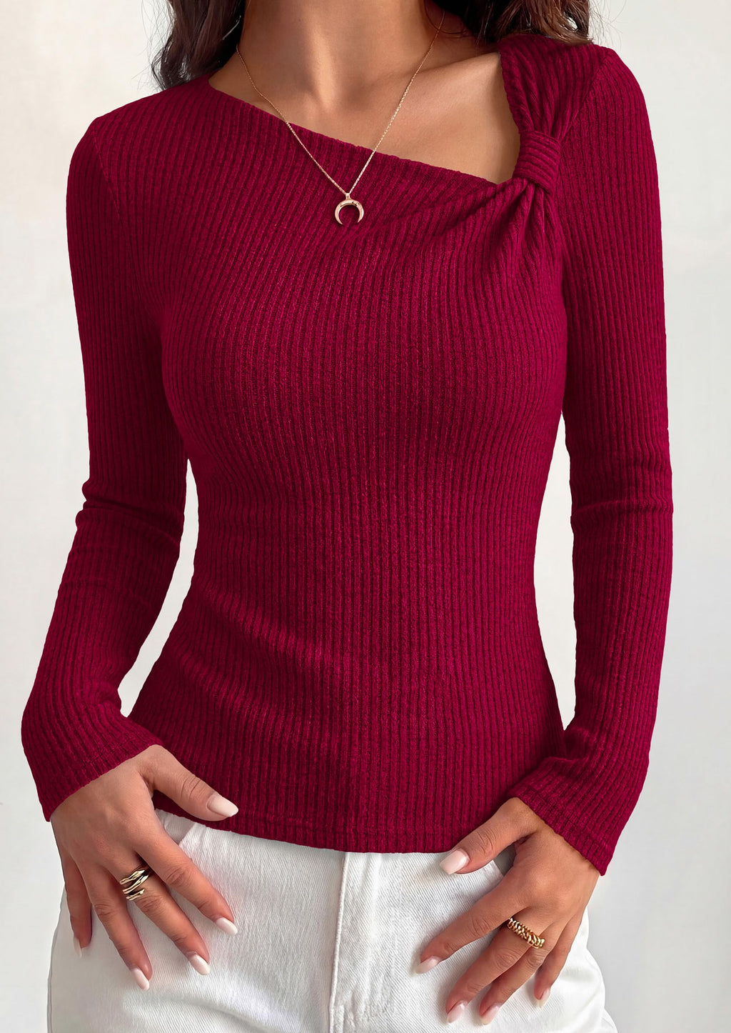 PRETTYGARDEN Womens  Early Fall Fashion Long Sleeve T Shirts Asymmetrical Ribbed Fitted Trendy Going Out Tops Y2K Outfits