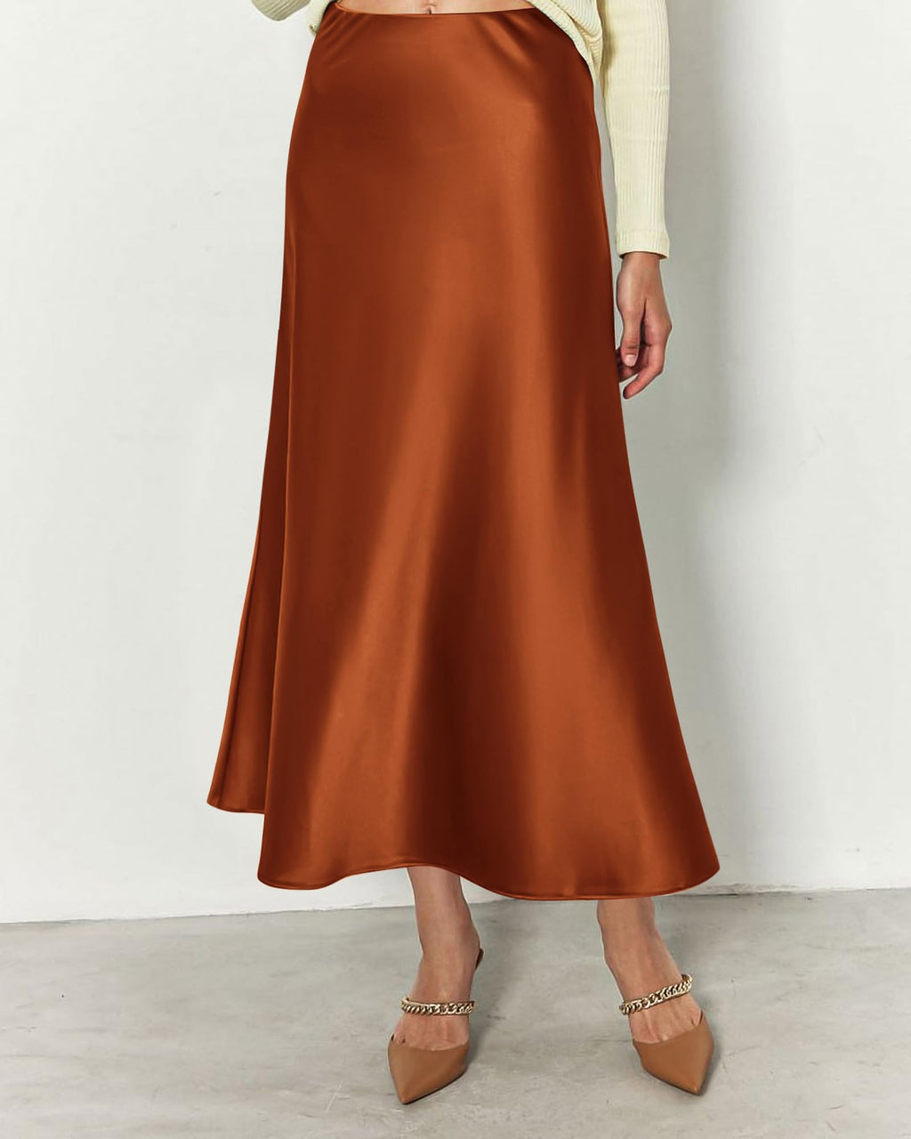 BTFBM Summer Womens Skirts Silk Elegant High Waist Flowy Long Satin A-Line Midi Skirt Cocktail Wedding Party