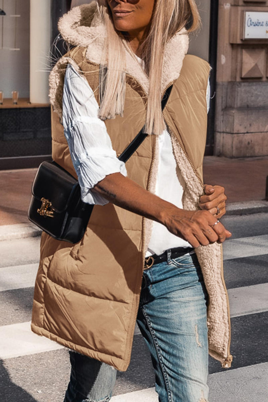PRETTYGARDEN Womens Fall Reversible Long Vests Sleeveless Fleece Jacket Zip Up Hoodie Pockets Warm Coat Winter Clothing