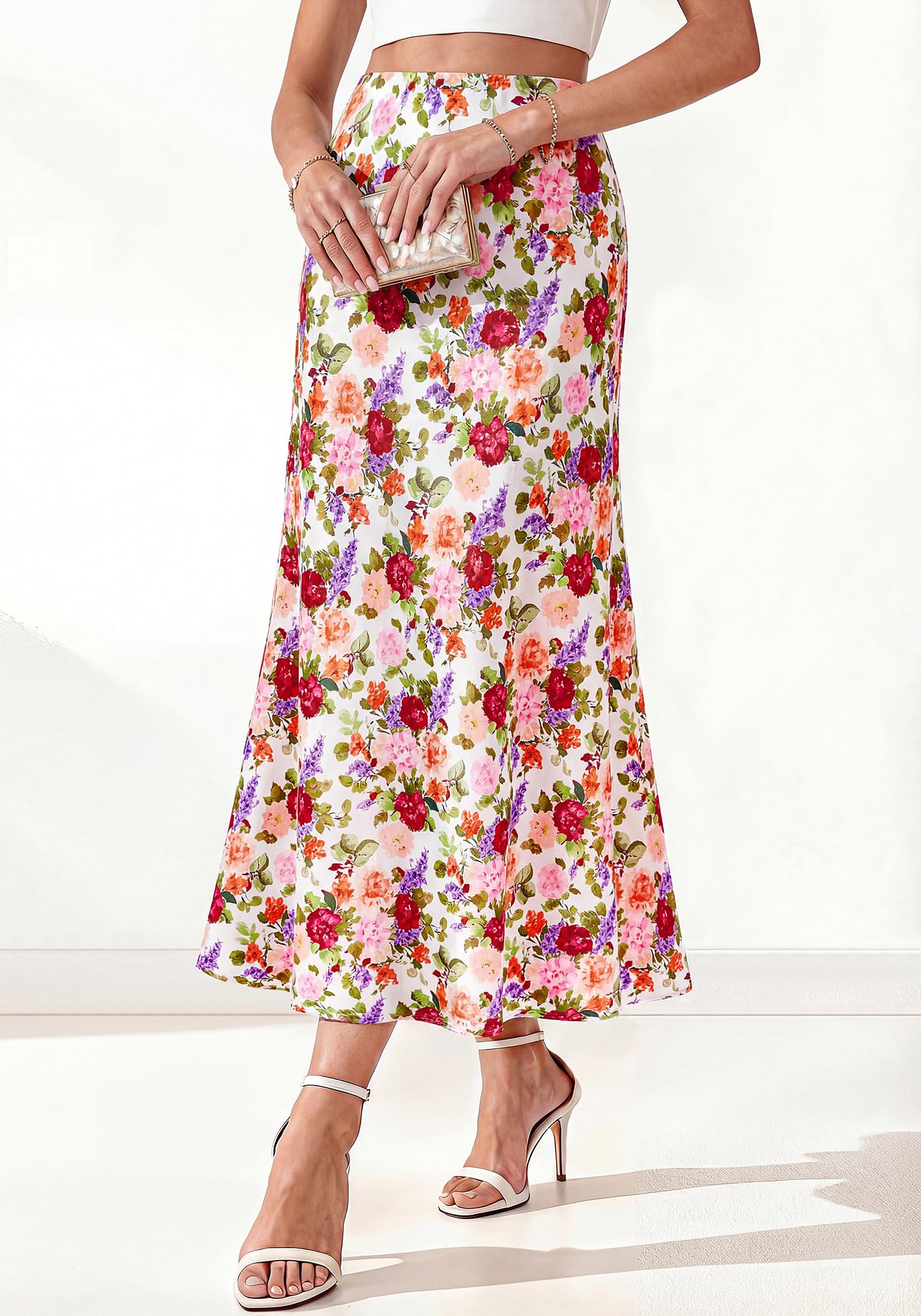 BTFBM Maxi Skirts for Women Summer Spring Boho Lightweight A Line High Waisted Wedding Guest Party Silk Midi Skirt