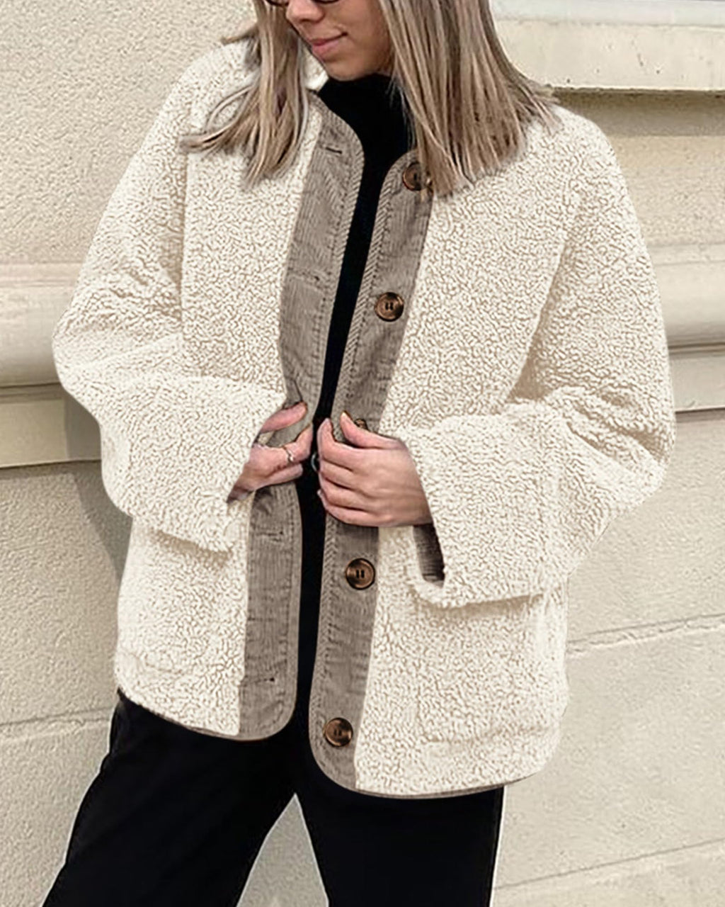 PRETTYGARDEN Women's Winter Coats Long Sleeve Button up Fuzzy Sherpa Fleece Jackets Outerwear Fall Fashion Clothes