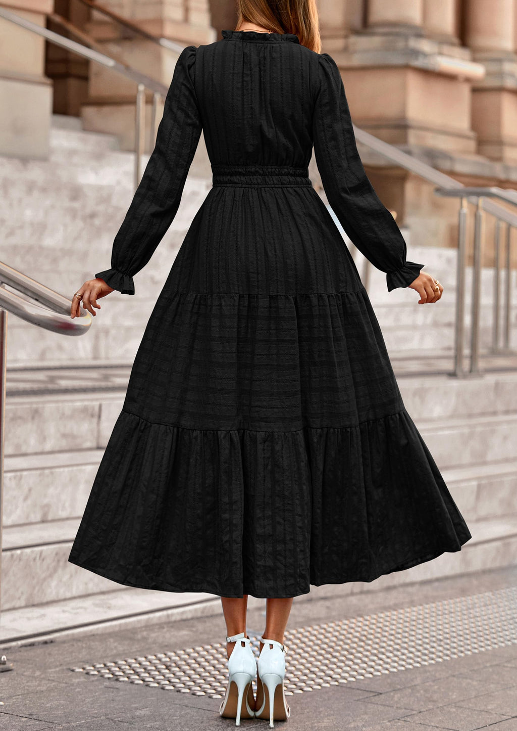 PRETTYGARDEN Women's Fall Wedding Guest Dresses Long Sleeve V Neck Flowy Elegant Holiday Party Maxi Dress with Pockets