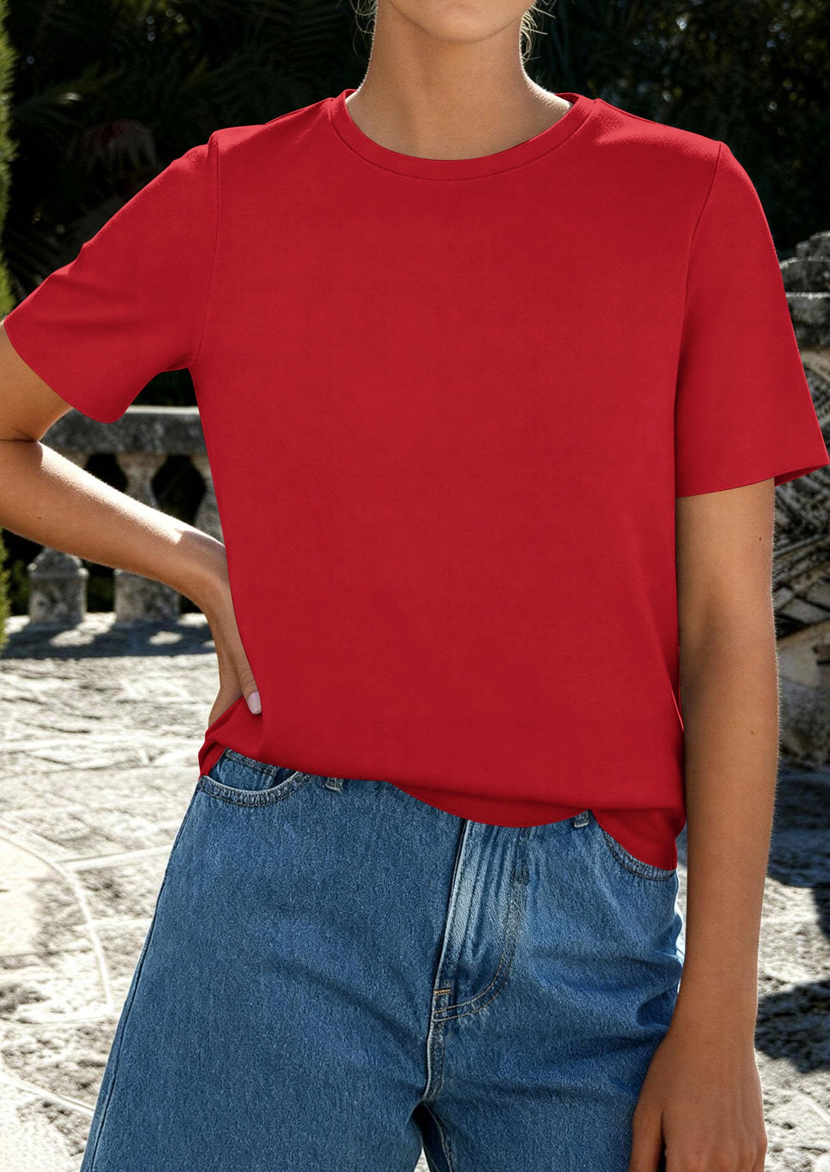 PRETTYGARDEN Womens Summer Tops Casual Basic Crewneck Short Sleeve Shirts Spring Fashion Clothing Going Out Outfits