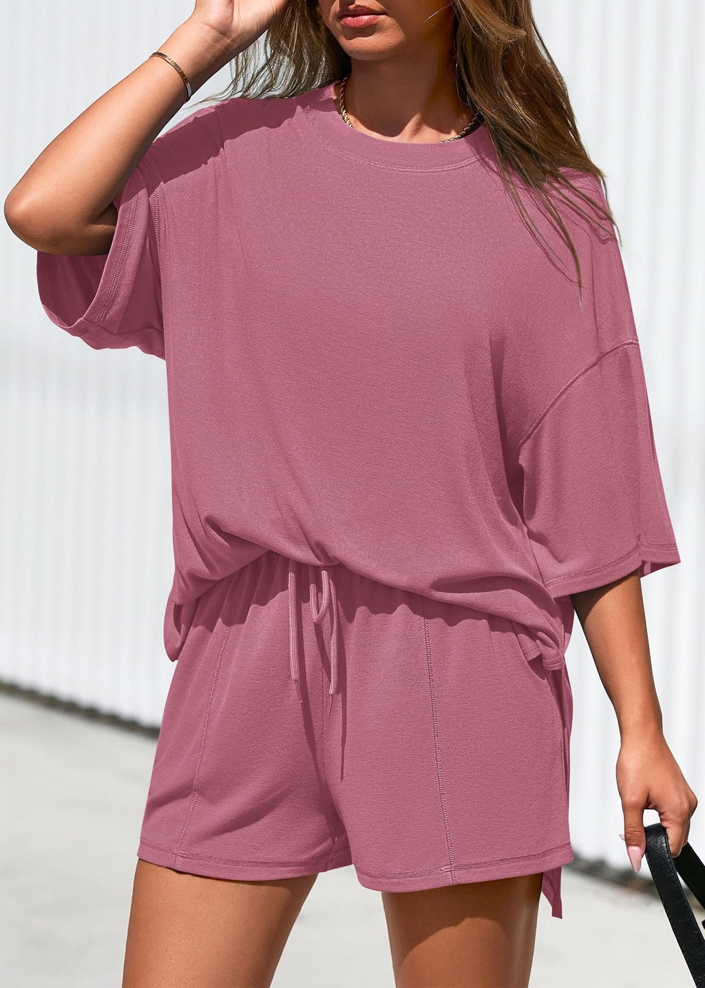 FreshPretty 2 Piece Sets for Women Summer Lounge Sets Casual Oversized Tshirts Shorts Matching Airport Travel Outfits Postpartum