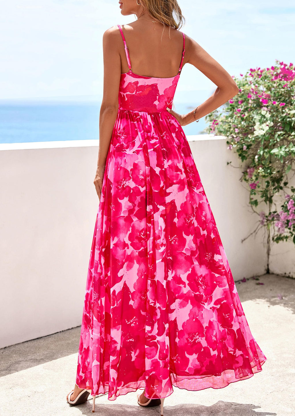 PRETTYGARDEN Women Summer Floral Maxi Dress Spirng Spaghetti Strap Mesh Boho Sundress Party Beach Vacation Long Dresses