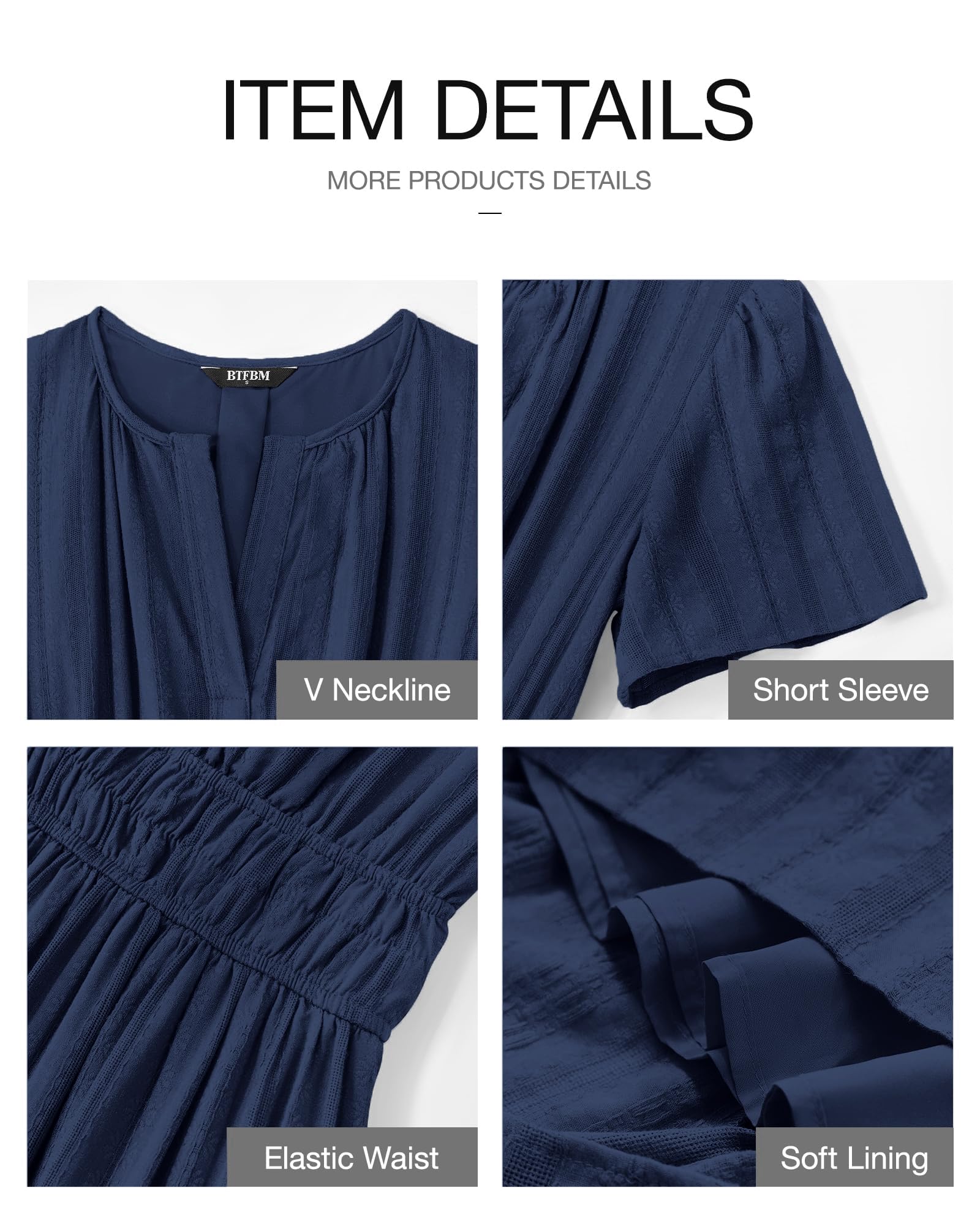 FreshPretty Womens Summer Casual Midi Maxi Dresses Lightweight Short Sleeve V Neck Elastic Waist Boho Beach Dress Pockets