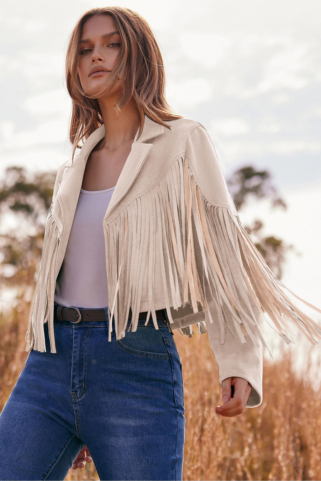 PRETTYGARDEN Women's Fringe Faux Suede Leather Jackets Fall Fashion Tassel Motorcycle Cropped Coats