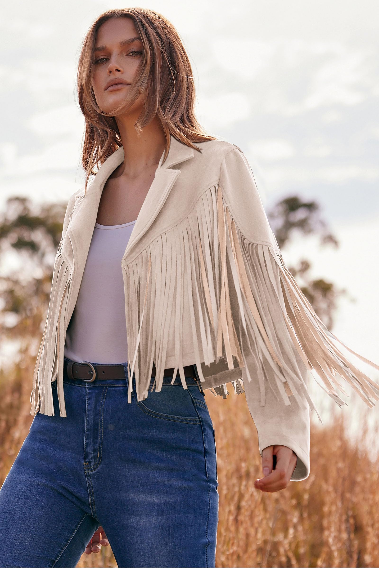 PRETTYGARDEN Women's Fringe Faux Suede Leather Jackets Fall Fashion Tassel Motorcycle Cropped Coats