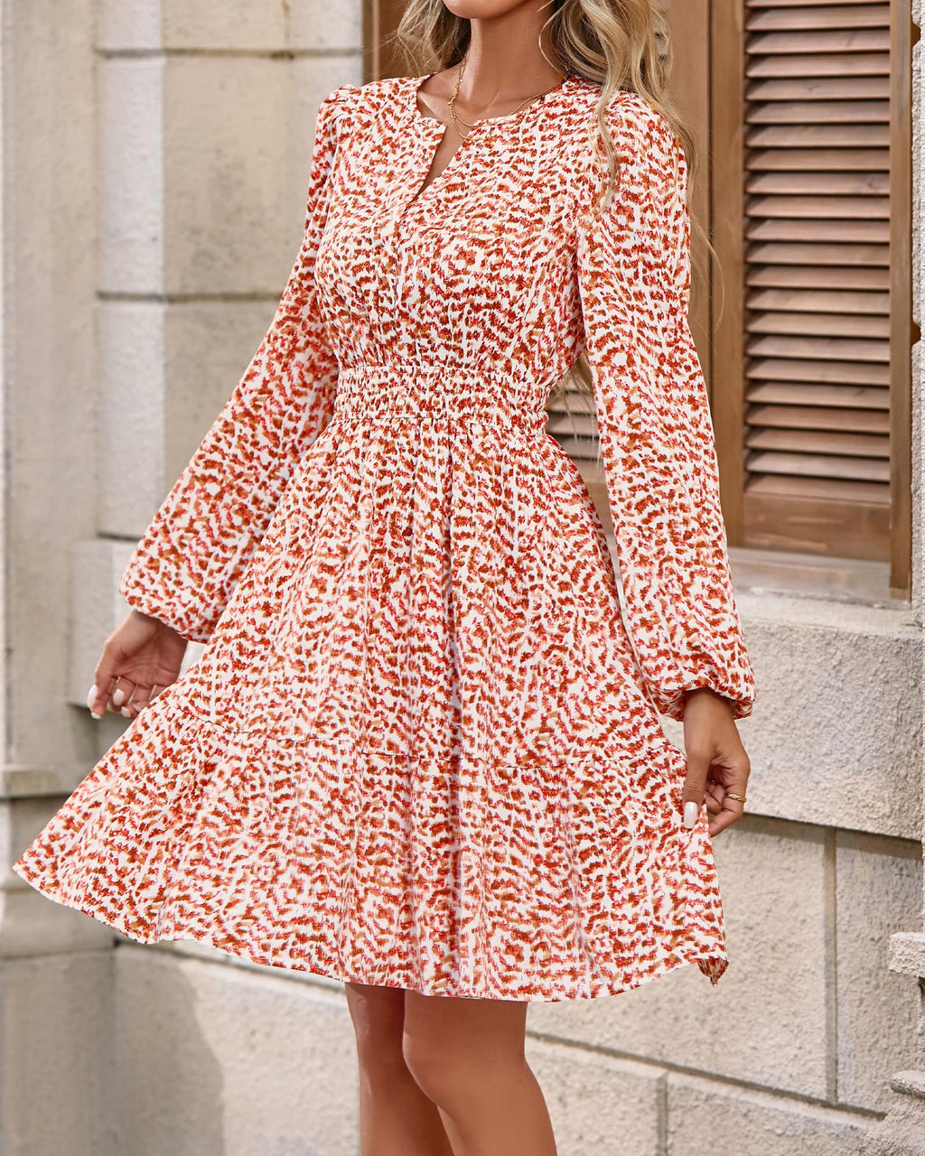 BTFBM Spring Dresses for Women Mini Long Sleeve Elastic Waist Summer Vacation Outfits Floral Wedding Guest Dress