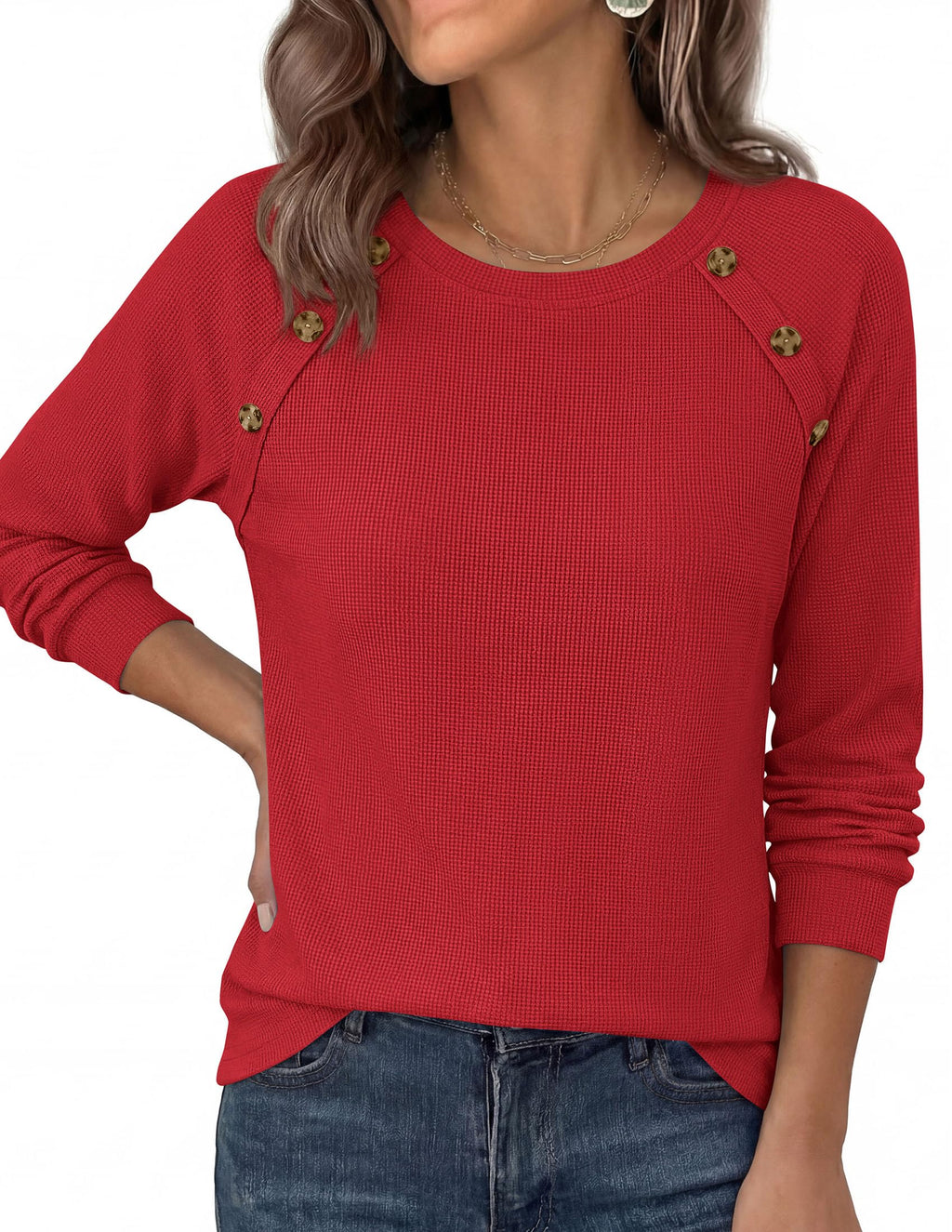 PRETTYGARDEN Long Sleeve Shirts for Women Waffle Knit Tops Fall Fashion Dressy Casual Loose Tunic Blouse Winter Clothing
