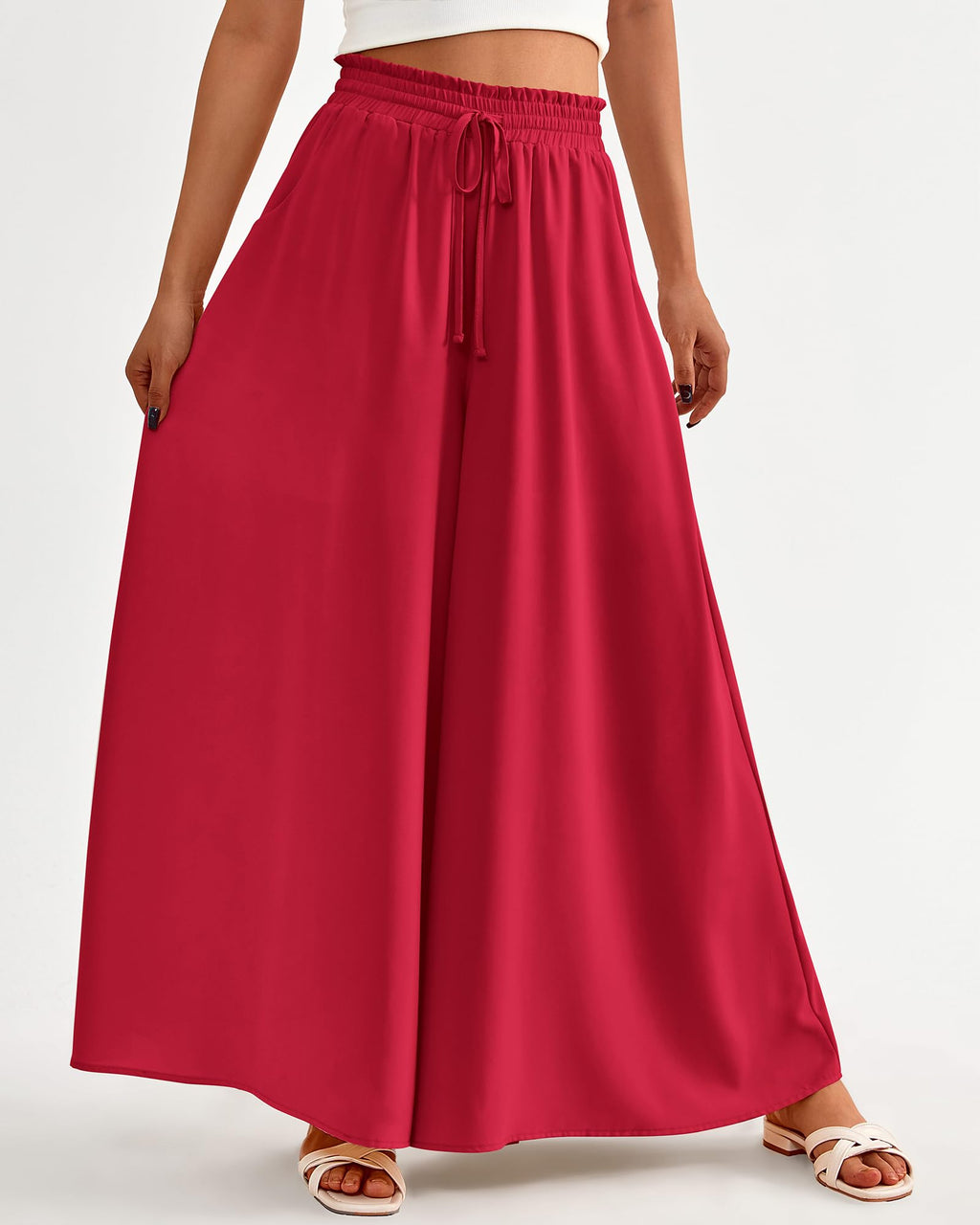 BTFBM Women Casual High Waist Wide Leg Pants Spring Summer Long Palazzo Pants Pocket Lounge Beach Vacation Clothes