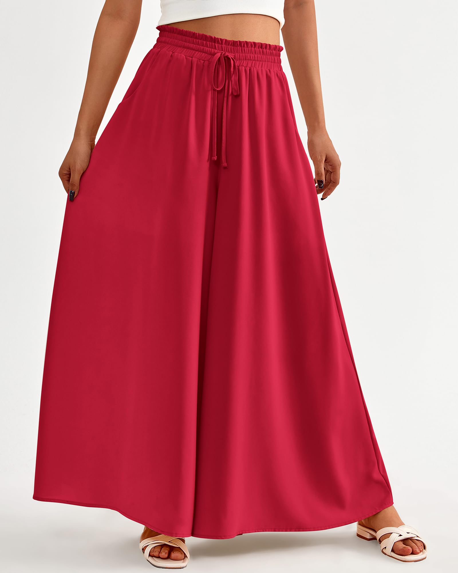 BTFBM Women Casual High Waist Wide Leg Pants Spring Summer Long Palazzo Pants Pocket Lounge Beach Vacation Clothes
