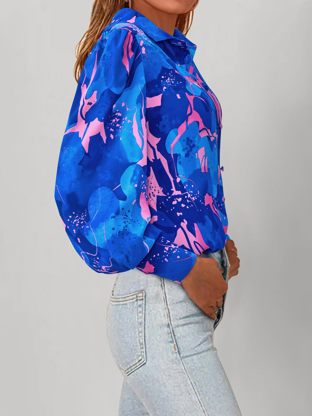 BTFBM Women Fashion Button Down Shirts V Neck Boho Printed Long Sleeve Blouses Dressy Casual Spring Fall Tops