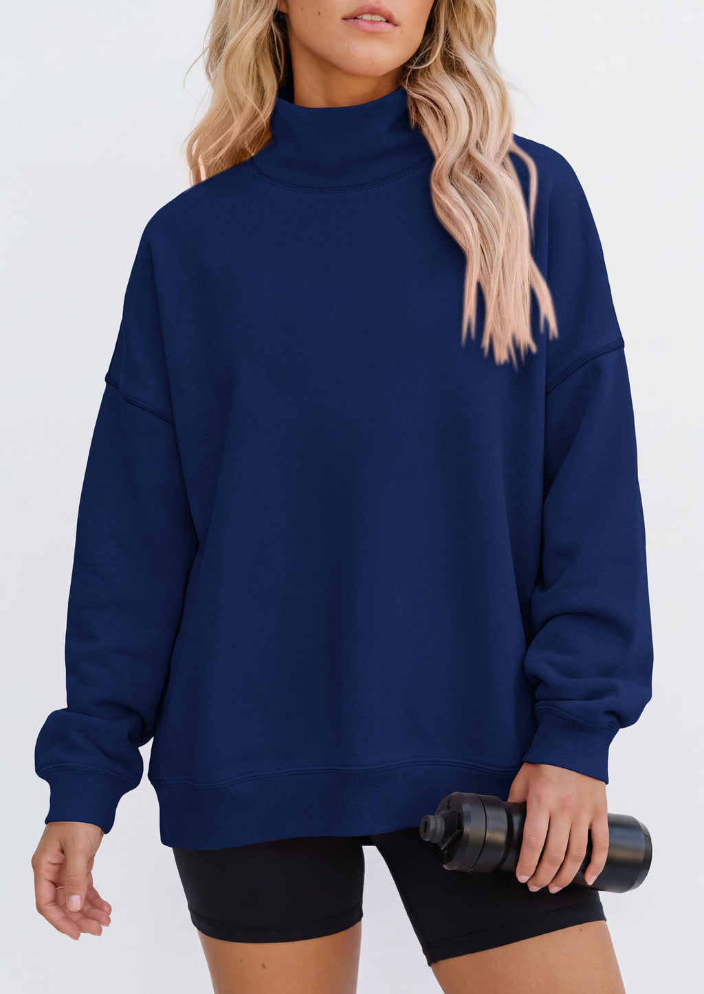 PRETTYGARDEN Womens Mock Neck Sweatshirt Oversized Pullover Loose Fit,Side Pockets,Long Sleeve Drop Shoulder Tops,Casual Lounge Work Travel Airport Outfits,Fall Fashion Winter Clothes