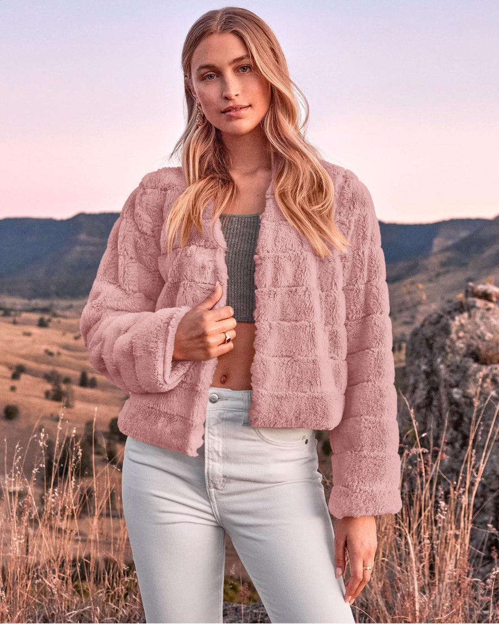 FreshPretty Winter Coats For Women Faux Fur Jacket Soft Long Sleeve Fluffy Open Front Outerwear Fall Outfits
