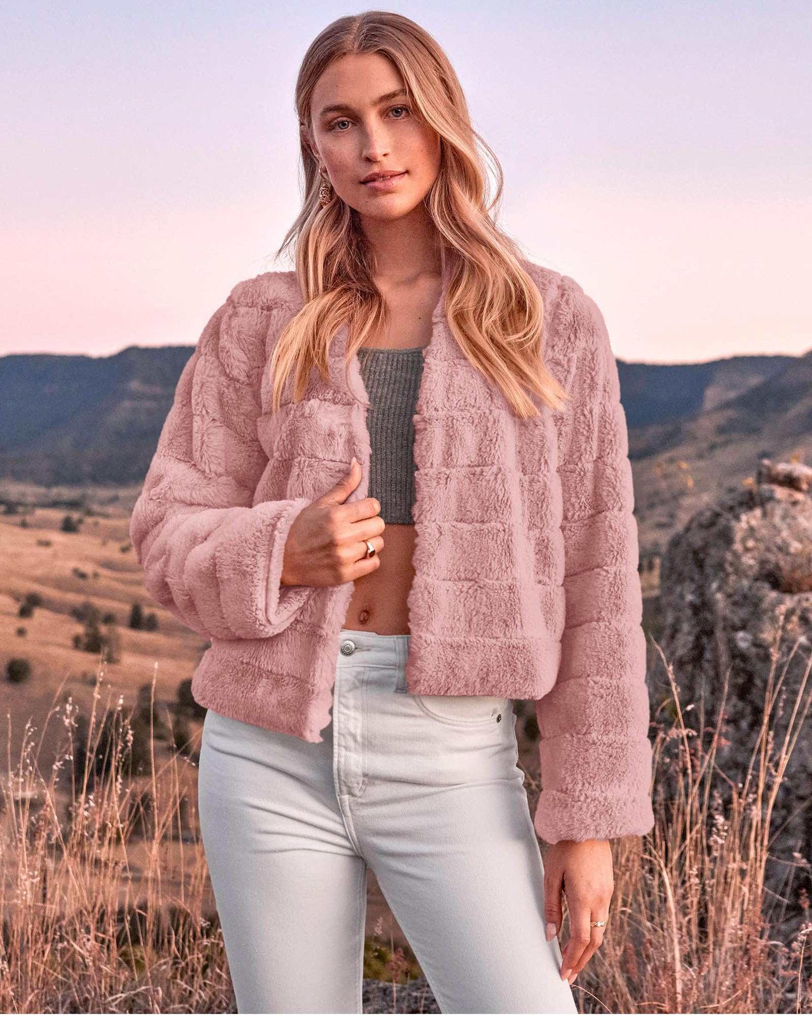 FreshPretty Winter Coats For Women Faux Fur Jacket Soft Long Sleeve Fluffy Open Front Outerwear Fall Outfits