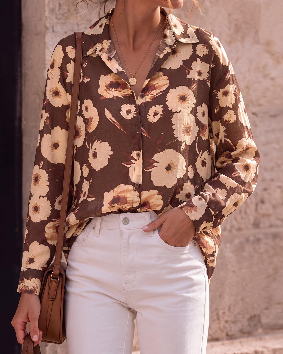 BTFBM Womens Blouses Dressy Casual Floral Long Sleeve Shirts Polka Dot Tops Classic Lapel Collar,Button Cuffs,V Neck Button Down Shirt,Business Casual Outfits,Early Fall Fashion Clothing Trendy
