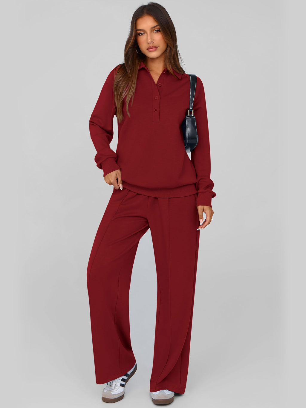 PRETTYGARDEN Women Fall 2 Piece Outfits Sweatsuits Lounge Sets Quarter Button Long Sleeve Sweatshirt, Wide Leg Sweat Pants, Casual 2 Piece Sets Tracksuit, Airport Travel Outfits for Women