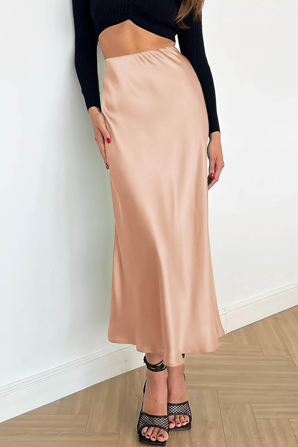 PRETTYGARDEN Women's Satin Skirts Dressy Casual Fall High Waisted Cocktail Wedding Flowy Elegant A Line Midi Skirt