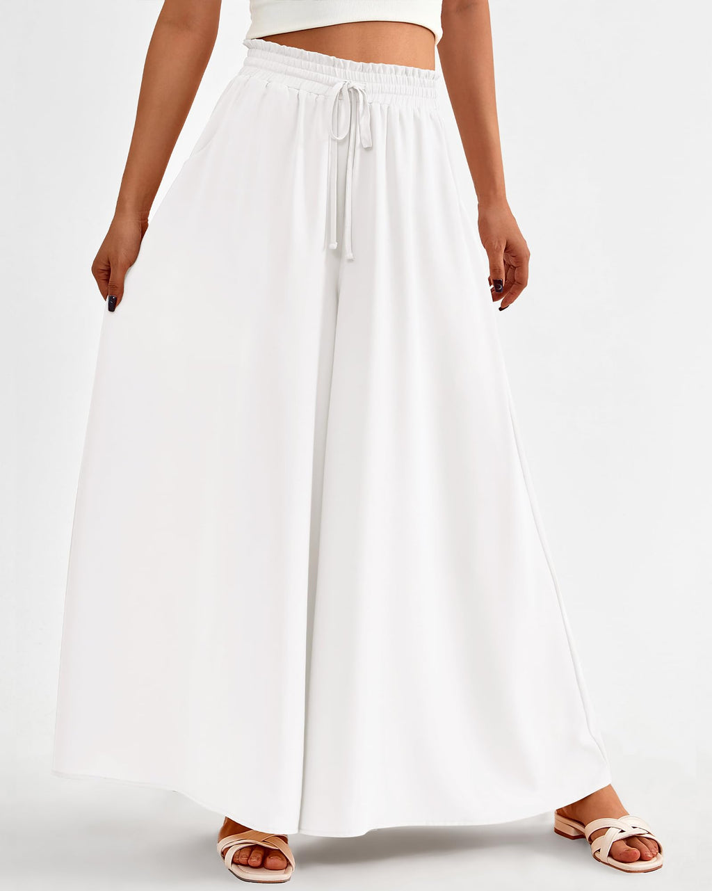 FreshPretty Women Casual High Waist Wide Leg Pants Summer Fall Long Palazzo Pants Pocket Lounge Vacation Beach Trousers