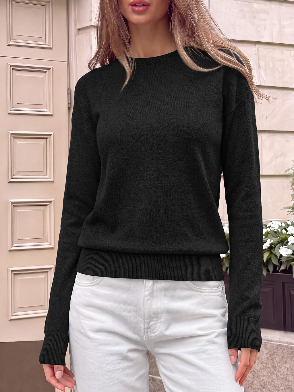 FreshPretty Sweaters for Women Fall Lightweight Loose Long Sleeve Tops,Soft Ribbed Knit Pullover Basic Sweater,Drop Shoulder Crewneck Business Casual Work Top,Daily Travel Outfits Winter Layering