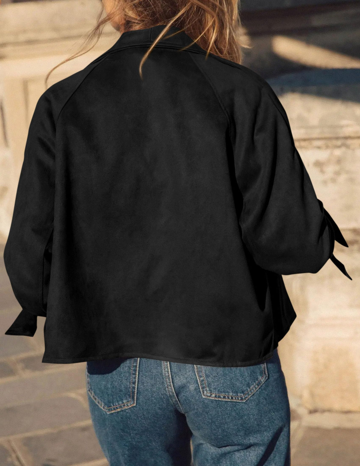 PRETTYGARDEN Women Faux Suede Double Breasted Trench Coat Cropped Jackets Raglan Long Sleeve,Lapel,Tie Cuff,Button Down,Fall Fashion Outerwear,Winter Clothes,Work Office Casual Short Jacket